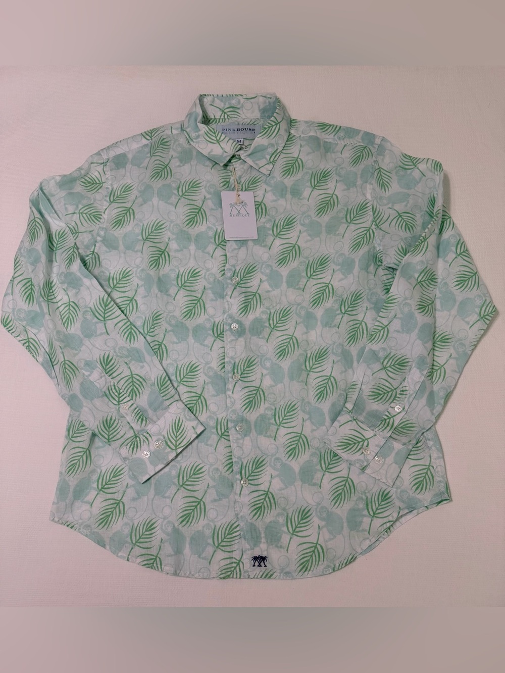 NWT Pink House Mustique Shirt Mens M Monkey & Palms 100% Linen Button Up